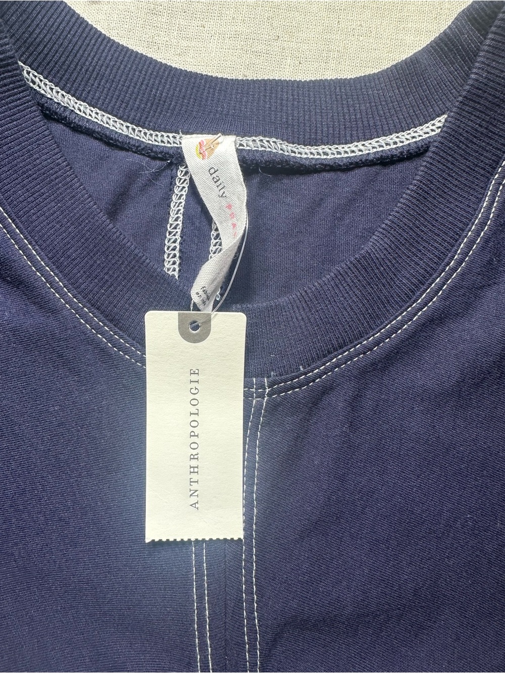 Anthropologie NWT Navy Ruched Seam cotton Bodycon Tee Dress XXS - Picture 7 of 9